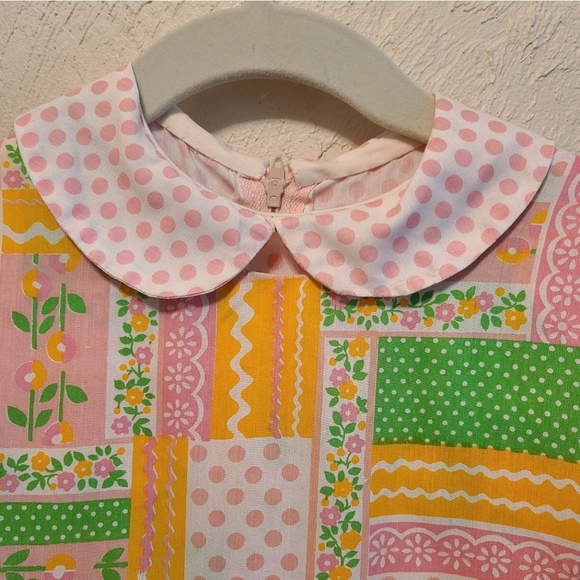 Vintage 60s Patchwork Pinafore & Dress Girls 12 - Picture 3 of 16